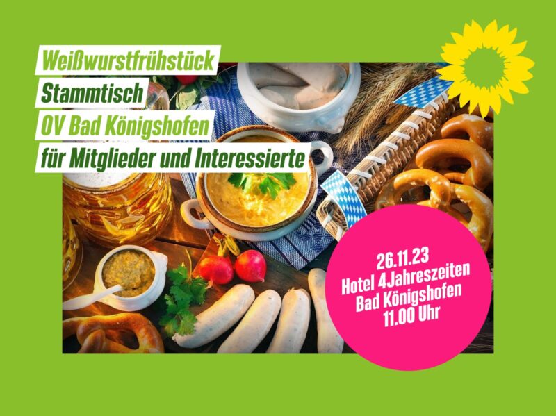 Sharepic mit den Daten zum Weißwurstfrühstück in Bad Königshofen am 26.11.23